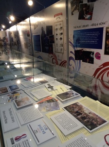 Exhibit case at music library.